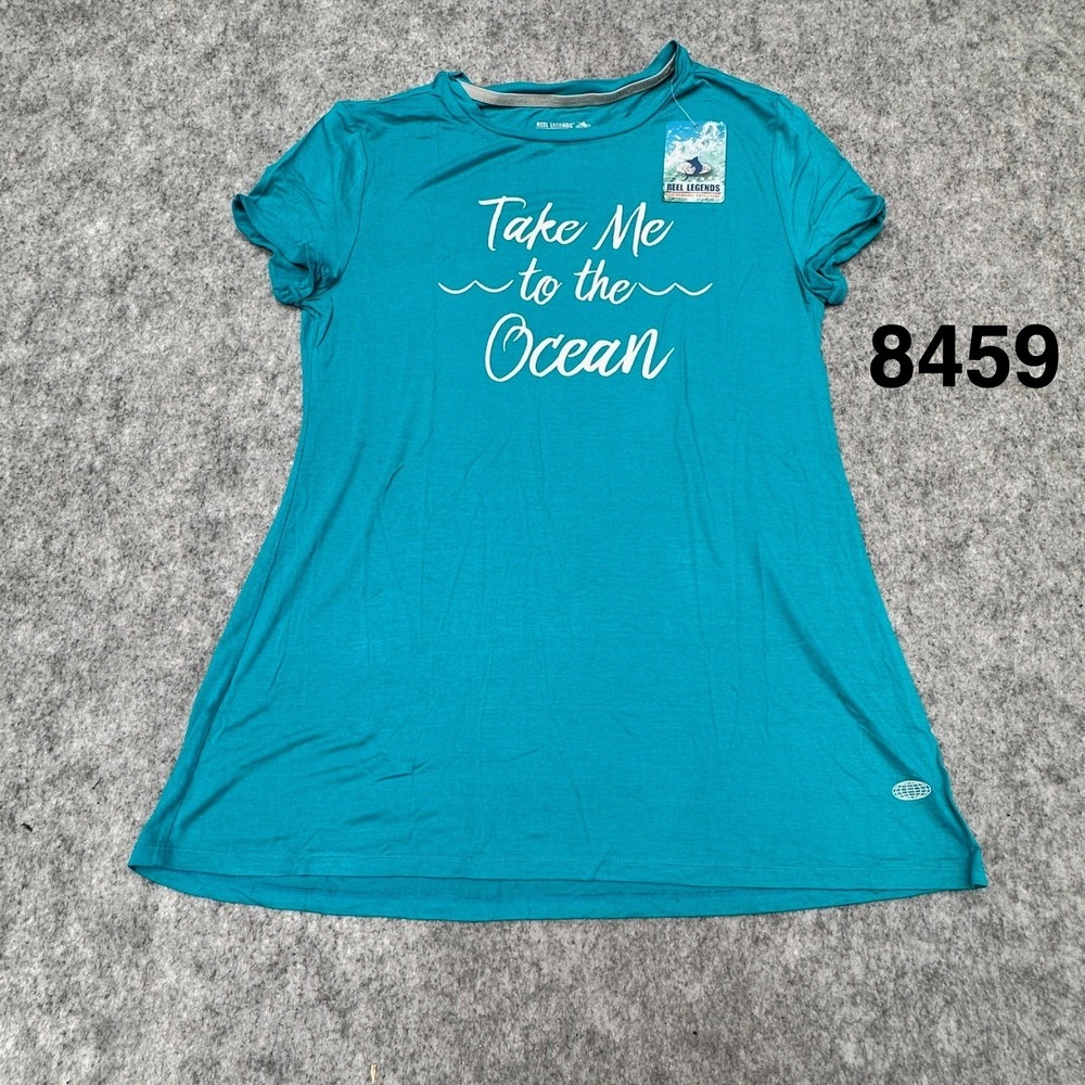 Reel Legends Graphic Tee Womens Medium Teal NWT Take Me to the Ocean Top